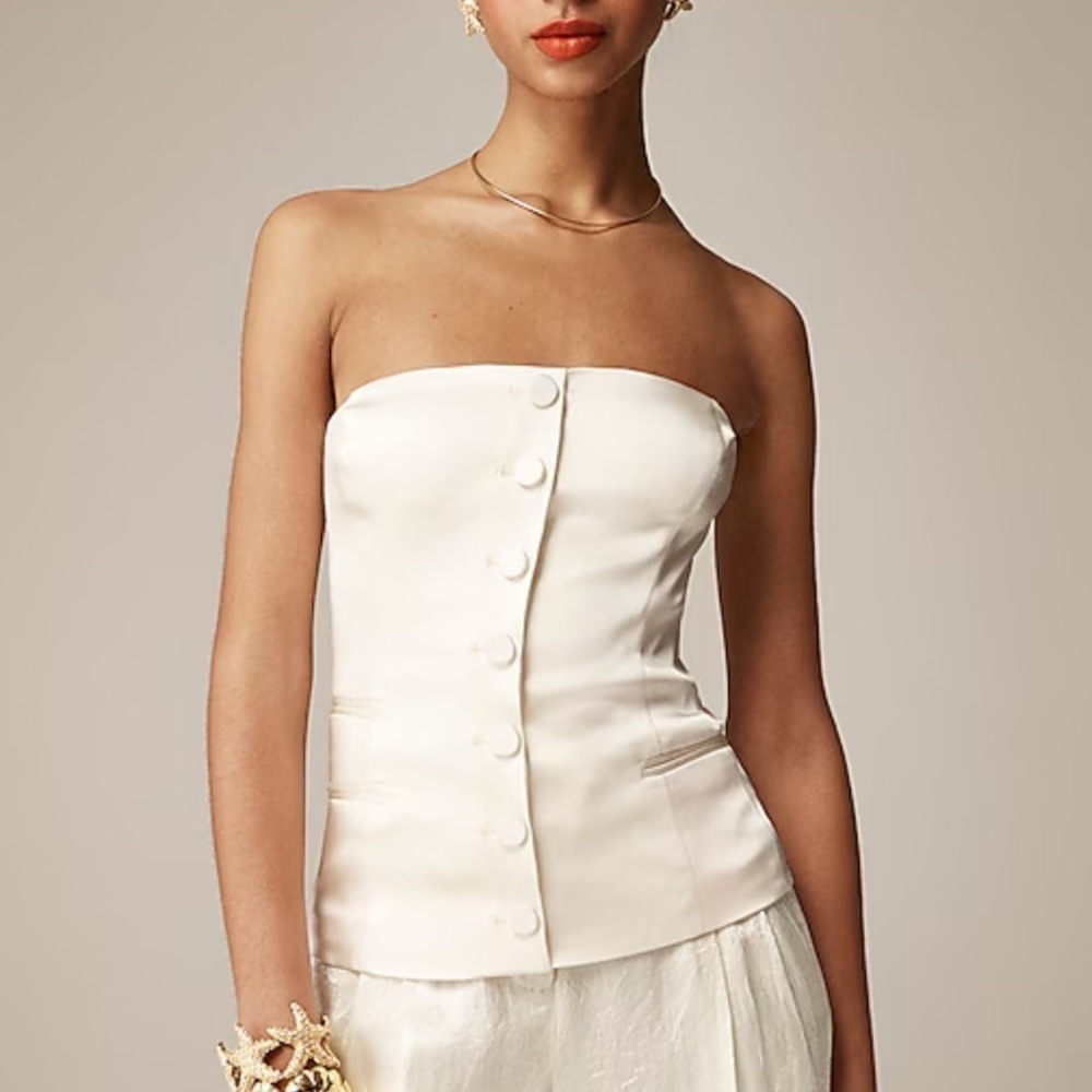 J crew ivory Anna October© X J.Crew corset top in stretch satin
